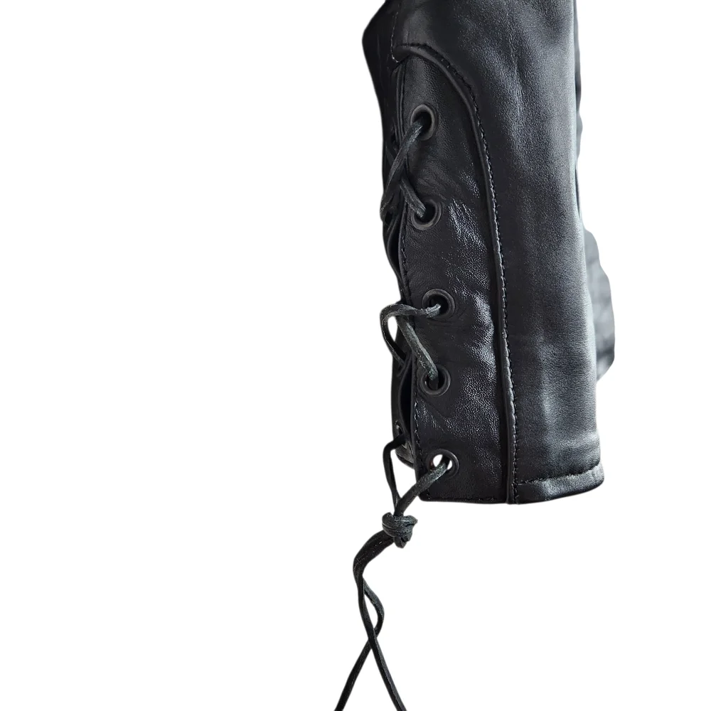 Antelope Creek Vintage Black Leather Moto Riding Jacket Braided HD Womens Size M